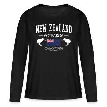 New Zealand - Frauen Premium Bio Langarmshirt - Schwarz - Vorne - Julia (174cm)