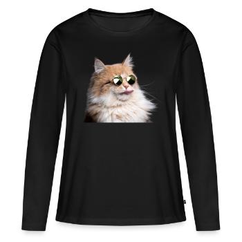 KATZE COOL - Frauen Premium Bio Langarmshirt - Schwarz - Vorne - Julia (174cm)