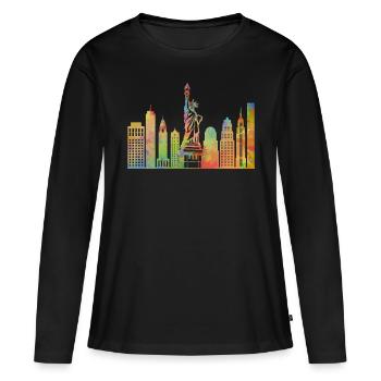 Statue de la Liberté de New York Manhattan Skyline - T-shirt manches longues Premium bio Femme - noir - Devant - Julia (174cm)