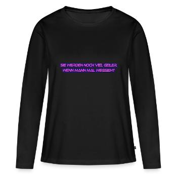 Geile Brüste - schau weg!!! - Frauen Premium Bio Langarmshirt - Schwarz - Vorne - Julia (174cm)