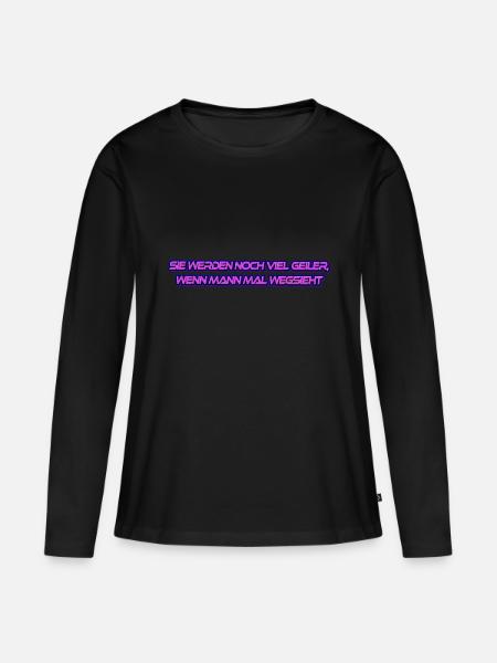 Geile Brüste - schau weg!!! - Frauen Premium Bio Langarmshirt - Schwarz