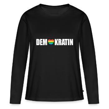 Demokratin Demonstration gegen rechts Demokratie - Frauen Premium Bio Langarmshirt - Schwarz - Vorne - Julia (174cm)