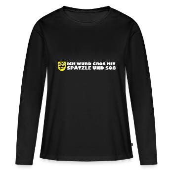 ich wurde groß mit Spätzle und Soß - Frauen Premium Bio Langarmshirt - Schwarz - Vorne - Julia (174cm)