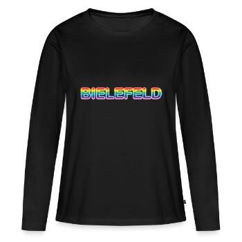 Bielefeld LGBT CSD - Frauen Premium Bio Langarmshirt - Schwarz - Vorne - Julia (174cm)