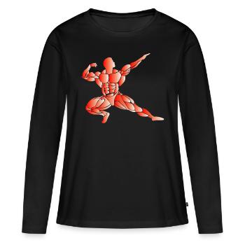 Musculation - T-shirt manches longues Premium bio Femme - noir - Devant - Julia (174cm)