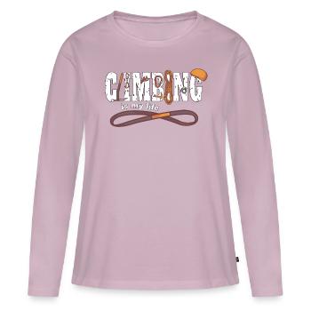 L'escalade c'est ma vie - L'escalade c'est ma vie - T-shirt manches longues Premium bio Femme - rose poudré - Devant - Julia (174cm)