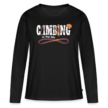Climbing is my life - Klettern ist mein Leben - Frauen Premium Bio Langarmshirt - Schwarz - Vorne - Julia (174cm)