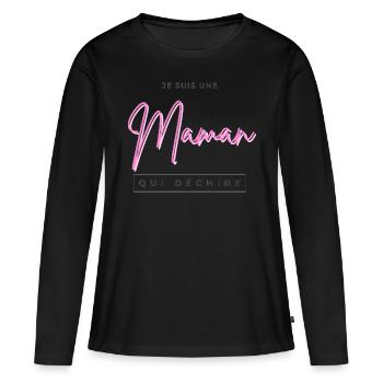 Je suis une maman qui déchire - T-shirt manches longues Premium bio Femme - noir - Devant - Julia (174cm)