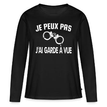 je peux pas j'ai garde à vue - T-shirt manches longues Premium bio Femme - noir - Devant - Julia (174cm)