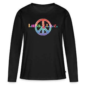 Produit avec « Imagine » et signe de paix! - T-shirt manches longues Premium bio Femme - noir - Devant - Julia (174cm)