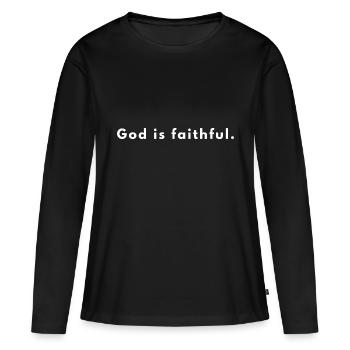 Dieu est fidèle - Citation chrétienne - T-shirt manches longues Premium bio Femme - noir - Devant - Julia (174cm)