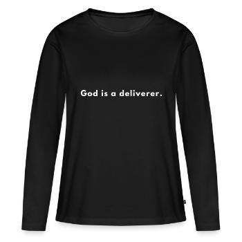 Gott ist der Befreier - Christliches Zitat - Frauen Premium Bio Langarmshirt - Schwarz - Vorne - Julia (174cm)