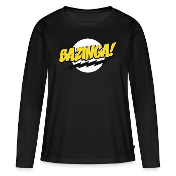 The Big Bang Theory Spruch Bazinga! - Frauen Premium Bio Langarmshirt - Schwarz - Vorne - Julia (174cm)