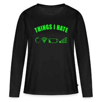CHOSES QUE JE DÉTESTE BATTERIE RÉSEAU INTERNET NUMÉRIQUE CADEAU - T-shirt manches longues Premium bio Femme - noir - Devant - Julia (174cm)