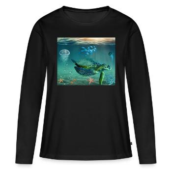 Schildkröte Meer Geschenk Geschenkidee - Frauen Premium Bio Langarmshirt - Schwarz - Vorne - Julia (174cm)