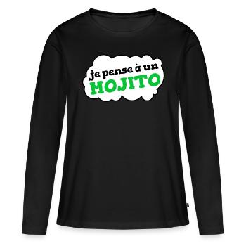 Je pense à un mojito (bulle) - T-shirt manches longues Premium bio Femme - noir - Devant - Julia (174cm)
