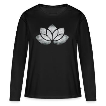 yoga lotus blume silber - Frauen Premium Bio Langarmshirt - Schwarz - Vorne - Julia (174cm)