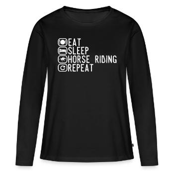 Essen Schlafen Pferd Reiten Wiederholen Geschenk - Frauen Premium Bio Langarmshirt - Schwarz - Vorne - Julia (174cm)