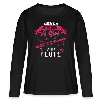 Never Underestimate a Girl with a Flute - Frauen Premium Bio Langarmshirt - Schwarz - Vorne - Julia (174cm)