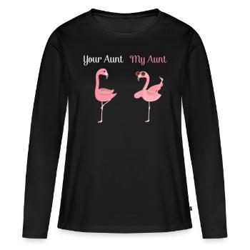 Flamingo Tante Ta tante Ma tante - T-shirt manches longues Premium bio Femme - noir - Devant - Julia (174cm)