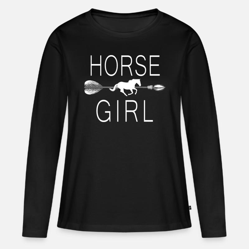 Pferdemädchen - Frauen Premium Bio Langarmshirt - Schwarz