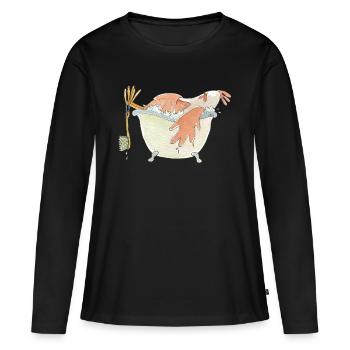 Hennriette beim Baden - Frauen Premium Bio Langarmshirt - Schwarz - Vorne - Julia (174cm)