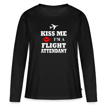 Kiss me Flight Attendant, hôtesse de l’air, cadeau - T-shirt manches longues Premium bio Femme - noir - Devant - Julia (174cm)