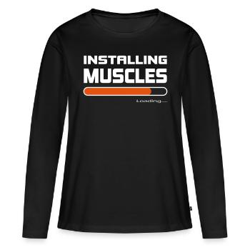 Installer des muscles Installer Muscle Gift - T-shirt manches longues Premium bio Femme - noir - Devant - Julia (174cm)
