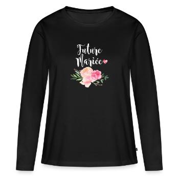 Future bride, bouquet of flowers and little heart - Women's Premium Organic Long Sleeve Shirt - black - Front - Julia (174cm)