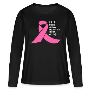 T-shirt de sensibilisation au cancer du sein - T-shirt manches longues Premium bio Femme - noir - Devant - Julia (174cm)