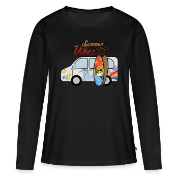 Camping bus avec planches de surf surfeurs vacances d'été - T-shirt manches longues Premium bio Femme - noir - Devant - Julia (174cm)