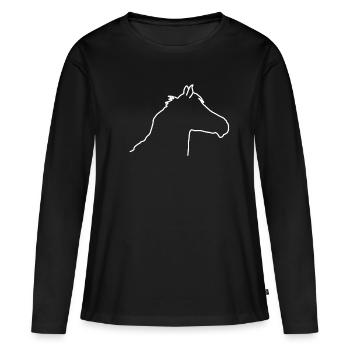 Pferdekopf - Frauen Premium Bio Langarmshirt - Schwarz - Vorne - Julia (174cm)