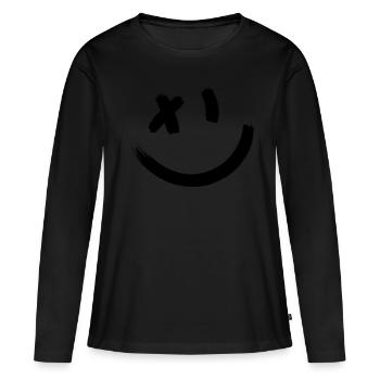 SMILE ET CLIN D'OEIL idée cadeau humour - T-shirt manches longues Premium bio Femme - noir - Devant - Julia (174cm)
