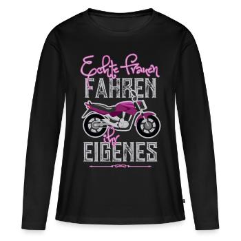 Frauen und ihr Motorrad - Frauen Premium Bio Langarmshirt - Schwarz - Vorne - Julia (174cm)