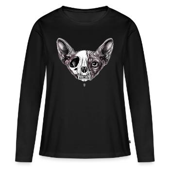 Shynx Cat Demi-crâne - T-shirt manches longues Premium bio Femme - noir - Devant - Julia (174cm)