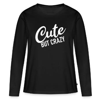 Mignon mais fou - Citation cool - Doux mais fou - T-shirt manches longues Premium bio Femme - noir - Devant - Julia (174cm)