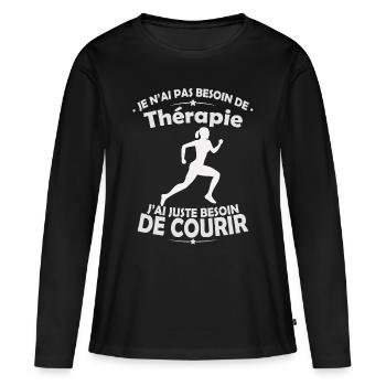 Tshirt Thérapie Femme - Course à Pied - T-shirt manches longues Premium bio Femme - noir - Devant - Julia (174cm)