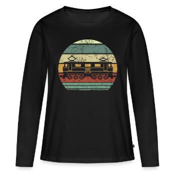 Chemin de fer / tram rétro - T-shirt manches longues Premium bio Femme - noir - Devant - Julia (174cm)