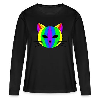 Arc-en-ciel Chat - T-shirt manches longues Premium bio Femme - noir - Devant - Julia (174cm)