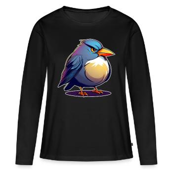 Kleiner grimmiger dicker Vogel - Frauen Premium Bio Langarmshirt - Schwarz - Vorne - Julia (174cm)
