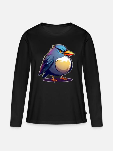 Kleiner grimmiger dicker Vogel - Frauen Premium Bio Langarmshirt - Schwarz