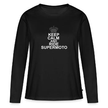 Keep Calm Supermoto Moto Motard Lifestyle - T-shirt manches longues Premium bio Femme - noir - Devant - Julia (174cm)