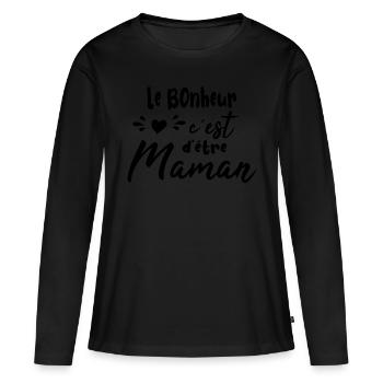 bonheur d'étre maman - fête des mères - T-shirt manches longues Premium bio Femme - noir - Devant - Julia (174cm)