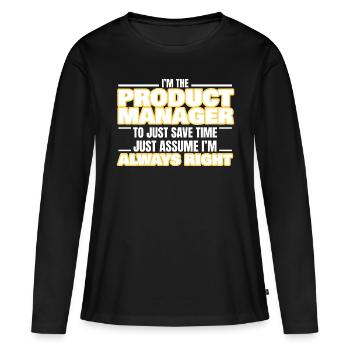 Awesome Product manager - T-shirt manches longues Premium bio Femme - noir - Devant - Julia (174cm)