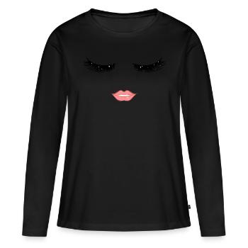 Lashes und Kussmund - Frauen Premium Bio Langarmshirt - Schwarz - Vorne - Julia (174cm)