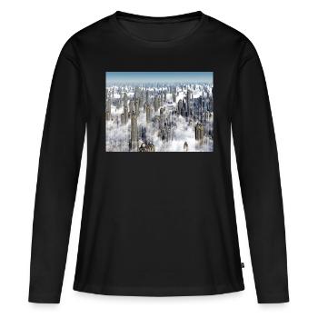Des gratte-ciel futuristes dans une mégalopole - T-shirt manches longues Premium bio Femme - noir - Devant - Julia (174cm)