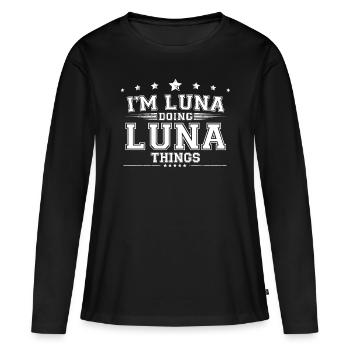Luna - T-shirt manches longues Premium bio Femme - noir - Devant - Julia (174cm)