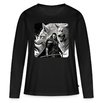 Loki avec le loup de Fenri Asgard Ragnarok - T-shirt manches longues Premium bio Femme - noir - Devant - Julia (174cm)