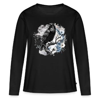 Gothic Mystischer Rabe Frauen Halloween - Frauen Premium Bio Langarmshirt - Schwarz - Vorne - Julia (174cm)