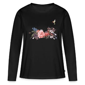 flower - Frauen Premium Bio Langarmshirt - Schwarz - Vorne - Julia (174cm)